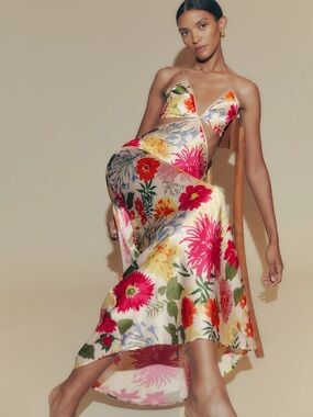 Reformation Poppies Silk Dress in Fabrizia multicolor floral- size 2 *damage*
